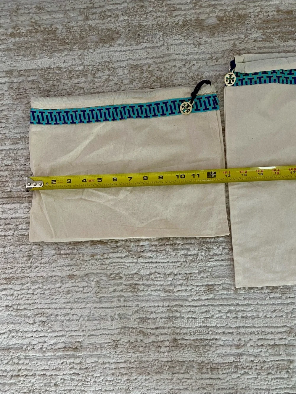 Tory Burch Canvas Dust Bag Blue with Purple and Gold Trim Logo Charm